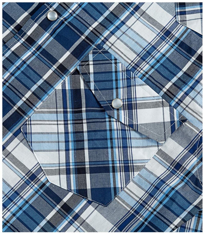 Double Pump Western Shirts for Men with Snap Buttons Regular Fit Plaid Mens Long Sleeve Shirts Casual,Blue White 009, Medium - Image 5